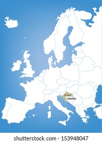 Vector Map of Europe Highlighting the Country of Croatia