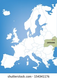 Vector Map of Europe Highlighting the Country of Ukraine