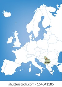 Vector Map of Europe Highlighting the Country of Serbia