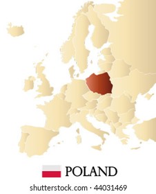 vector map of europe with marked POLAND