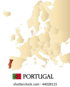 vector map of europe with marked PORTUGAL
