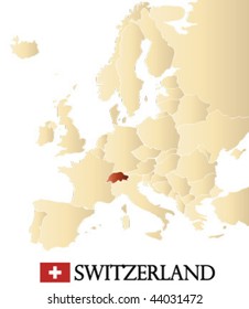 vector map of europe with marked SWITZERLAND