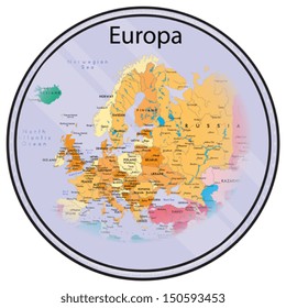 Vector map of Europe on the coin. All elements are editable. Made 2013 p. Map generated this from the open