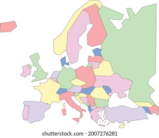 Mapa vectorial de Europa a estudiar, colorido con contorno