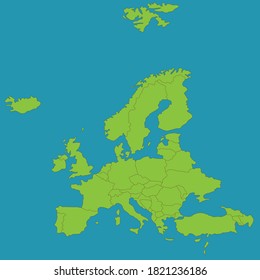mapa vectorial de la división del continente europeo por países
