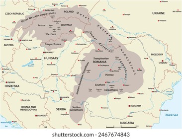 vector map of the European high mountains of the Carpathians