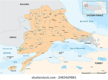 Vector map of the European part of Türkiye, Eastern Thrace