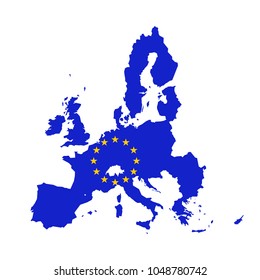 Vector Map Of European Union Combined With EU Flag.