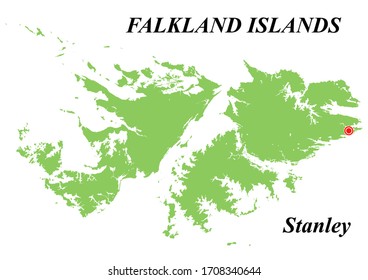 Mapa vectorial de las Islas Falkland. Sobre fondo blanco.