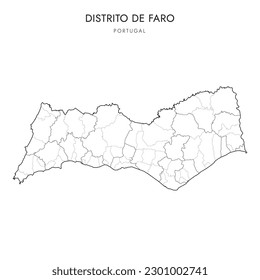 Vector Map of Faro District (Distrito de Faro) with administrative borders of Region, Municipalities (Concelhos)  and Civil Parishes (Freguesias) as of 2023 - Portugal