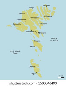 vector map of Faroe Islands with important cities and roads geography cartography