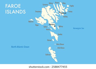 Vector Map of the Faroe Islands with Island Names - Infographic Illustration