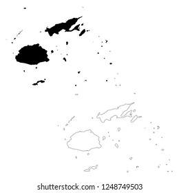 Vector map Fiji. Isolated vector Illustration. Outline and vector. Black on White background. EPS 10 Illustration.