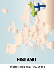 vector map of finland / europe with flag
