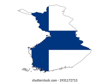 Mapa vectorial de Finlandia lleno de la bandera del país, aislado de fondo blanco. Ilustración vectorial adecuada para edición digital e impresiones de todos los tamaños.