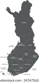 Vector map of Finland with regions or counties and administrative divisions. Editable and clearly labeled layers.