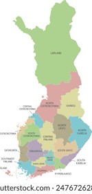 Vector map of Finland with regions or counties and administrative divisions. Editable and clearly labeled layers.