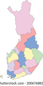 Mapa vectorial de Finlandia para estudiar, colorido con contorno
