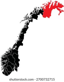 Mapa vetorial de Finnmark County no mapa da Noruega