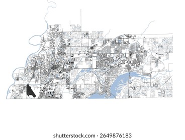 Vector map of Fishers, IN. Shows the city's highways, buildings, and waterways in detail, providing a comprehensive overview of its urban and natural features.