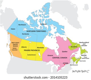 vector map of the five geographic regions of Canada