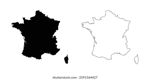 vector map flag of France. a country in Western Europe. Detailed black silhouette and thin line. black of map France vector element design.