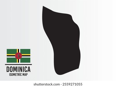 Domınıca vector map with flag next to it. Domınıca map with national flag isolated on white background. Vector illustration.