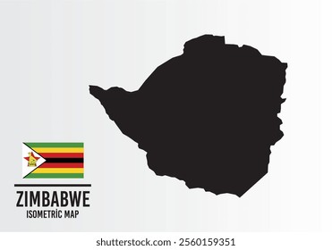 Zımbabwe vector map with flag next to it. Zımbabwe map with national flag isolated on white background. Vector illustration.