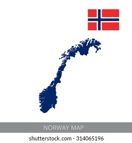 Vector map and flag of Norway.