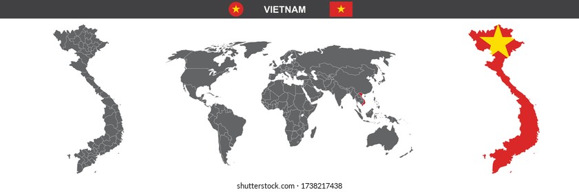 bandera de mapa vectorial de Vietnam aislada en fondo blanco