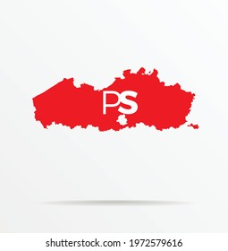 Vector map Flanders ( Flemish Region, Flemish Community, Belgium ) combined with political party Socialist Party (Belgium) flag.