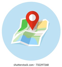 Vector map in flat style with pin. Pointer icon. Vector illustration