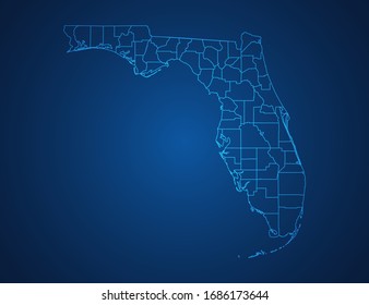 Vector map of Florida abstract blue line scales on dark background.