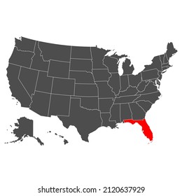 Vector map of Florida. High detailed illustration. Country of the United States of America. Flat style. Vector illustration