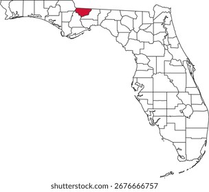 Un mapa de Vector de Florida destacando el condado de Gadsden. Ideal para estudios geográficos, informes regionales y proyectos de visualización de datos.

