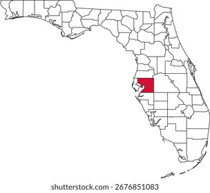 Un mapa de Vector de Florida destacando el condado de Hillsborough. Ideal para estudios geográficos, informes regionales y proyectos de visualización de datos.

