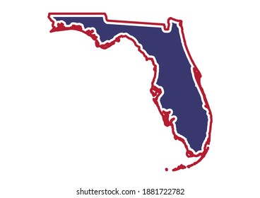 Vector map of  Florida with no text or label.  The map is painted in the colors American flag. A flat vector map is isolated on a white background.  The map is appropriate for prints of any size. 