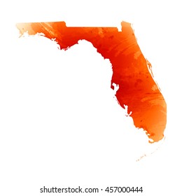 Vector map Florida. Orange watercolor effect. EPS 10 Illustration.