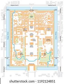 Vector Map Of The Forbidden City, Palace Complex In Central Beijing, China.