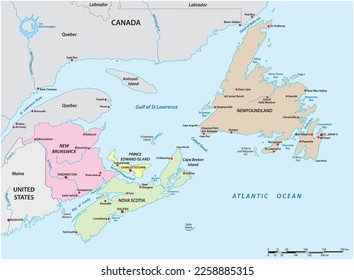 Vector map of the four Canadian maritime provinces