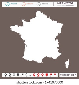 Vector Karte von Frankreich Brown Hintergrund und Pins Icon.