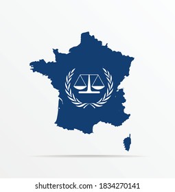 Vector map France combined with The International Criminal Court (ICC or ICCt) flag.