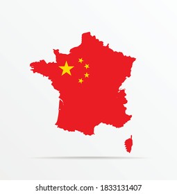 Vector map France combined with People's Republic of China (PRC) flag.