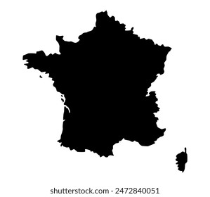 Vector map of France, a country in Western Europe. Detailed black silhouette, isolated on white background.