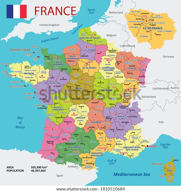 Vector Map France Detailed Administrative Divisions Stock Vector ...