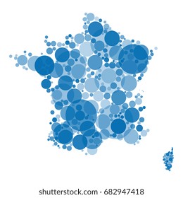 vector map of france filled with circles of different sizes and opacity isolated on white background