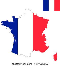Vector map of France with flag. Isolated, white background