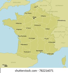 vector map of France with important cities and roads country Paris geography cartography