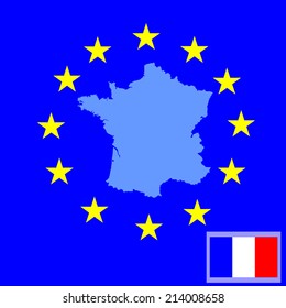 Vector map of France isolated on EU background.High detailed. France flag vector. Vector illustration. 