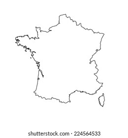 Vector map of France isolated on white background. High detailed. Outlined, contour. 